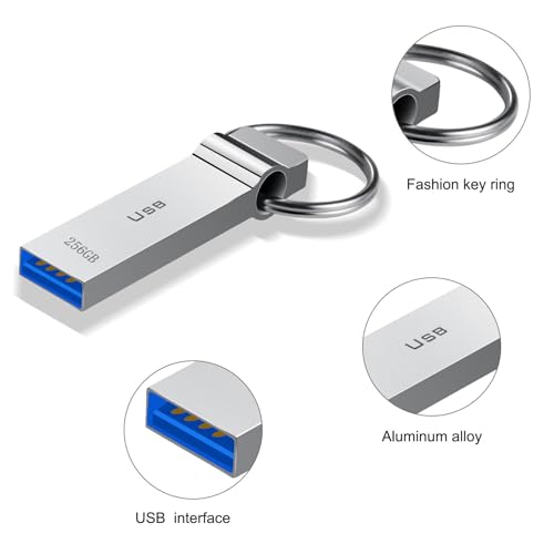 Marryler USB Flash Drive 256GB Waterproof USB Stick High Speed Memory Stick 256GB Ultra Large Storage Metal Thumb Drive with Keychain Design for Laptop Computer Tablet