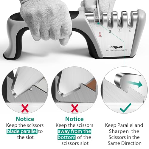 Longzon 4-in-1 Knife Sharpener with Cut-Resistant Glove