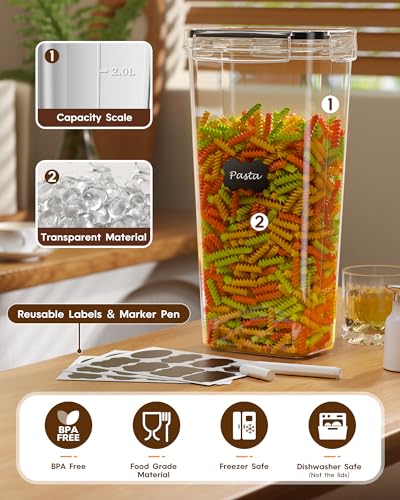 KEMETHY 15 Pack Airtight Food Storage Containers with Lids, Kitchen Pantry Organizers and Storage, BPA-Free Plastic Food Canisters for Cereal, Flour, Sugar, Pasta, Dry Food, Include Labels & Marker
