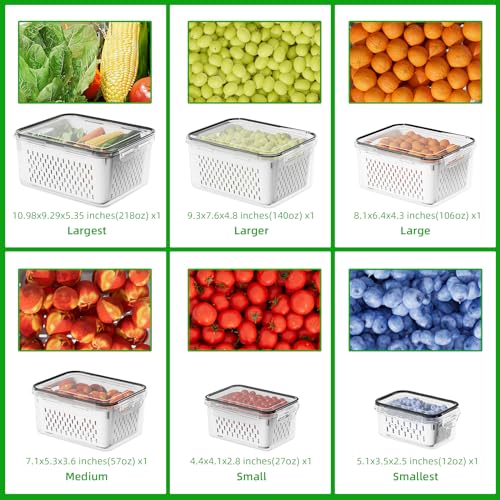 Canfanni 12 PCS Fruit Storage Containers for Fridge with Colander - BPA-Free Berry Container for Fridge，dishwasher & Microwave Safe，keep Vegetables, Berries and Meat Stay Fresher Longer