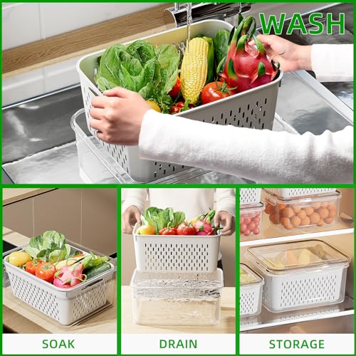 Canfanni 12 PCS Fruit Storage Containers for Fridge with Colander - BPA-Free Berry Container for Fridge，dishwasher & Microwave Safe，keep Vegetables, Berries and Meat Stay Fresher Longer