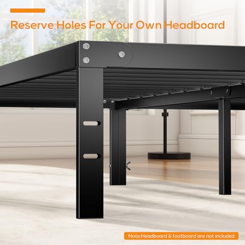 Horshod Twin Size Bed Frame, Metal Platform Frames No Box Spring Needed, Heavy Duty with Storage Space, 14 Inches High, Sturdy Steel Slat Support, Black