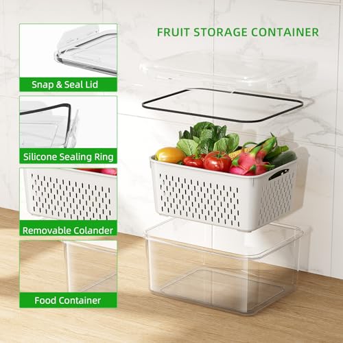 Canfanni 12 PCS Fruit Storage Containers for Fridge with Colander - BPA-Free Berry Container for Fridge，dishwasher & Microwave Safe，keep Vegetables, Berries and Meat Stay Fresher Longer