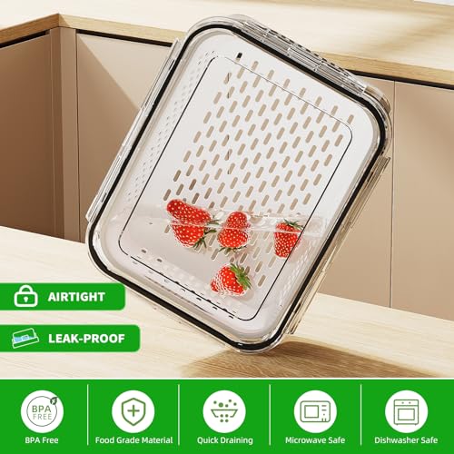 Canfanni 12 PCS Fruit Storage Containers for Fridge with Colander - BPA-Free Berry Container for Fridge，dishwasher & Microwave Safe，keep Vegetables, Berries and Meat Stay Fresher Longer