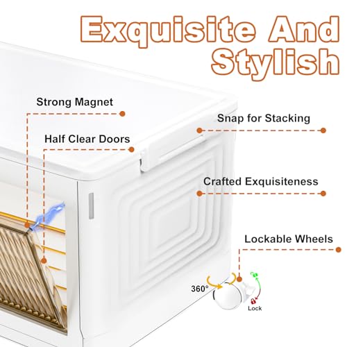 MapleGrace 4 Tier Stackable Plastic Storage Bins with Lids 23QT, Collapsible Closet Organizers and Storage with Wheels, Foldable Organization and Storage Cabinet, Storage Containers for Home