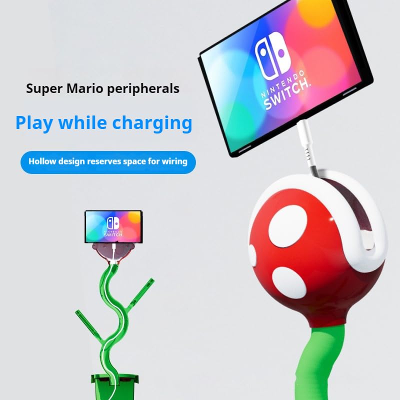 Multifunctional Vertical Stand Game Console Charging Stand Game Card Storage Desktop Ornaments Rechargeable Base Flower Pot Piranha Ornament Suitable for Switch Game Console