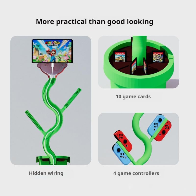 Multifunctional Vertical Stand Game Console Charging Stand Game Card Storage Desktop Ornaments Rechargeable Base Flower Pot Piranha Ornament Suitable for Switch Game Console