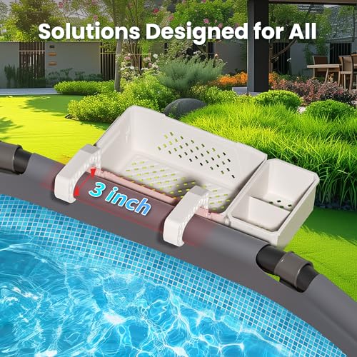 Dqiwlvy 2 Sets of Poolside Storage Baskets with Cup Holders - Perfect for 3-Inch or Smaller Top Rails - Above Ground Pool Accessories - Fit for Most Above Ground Pool (Grey)