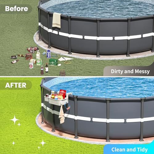 Dqiwlvy 2 Sets of Poolside Storage Baskets with Cup Holders - Perfect for 3-Inch or Smaller Top Rails - Above Ground Pool Accessories - Fit for Most Above Ground Pool (Grey)