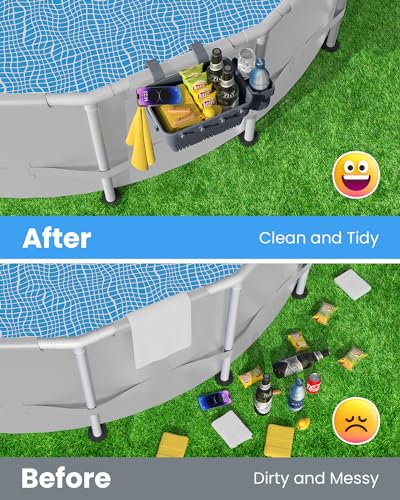 Poolside Storage Basket for Above Ground Pools, Above Ground Pool Accessories, Swimming Pool Storage Basket with Pool Cup Holder, Versatile Organization for Pool Accessories(2 Pack)