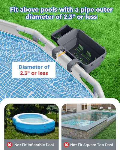 Poolside Storage Basket for Above Ground Pools, Above Ground Pool Accessories, Swimming Pool Storage Basket with Pool Cup Holder, Versatile Organization for Pool Accessories(2 Pack)