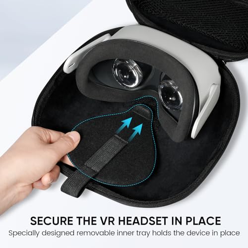 sarlar Compact Hard Carrying Case and Bulid-in Lens Protector Cover Compatible with Meta Quest 3/Quest 2/Apple Vision Pro Accessories, Lightweight and Portable for Travel and Home Storage