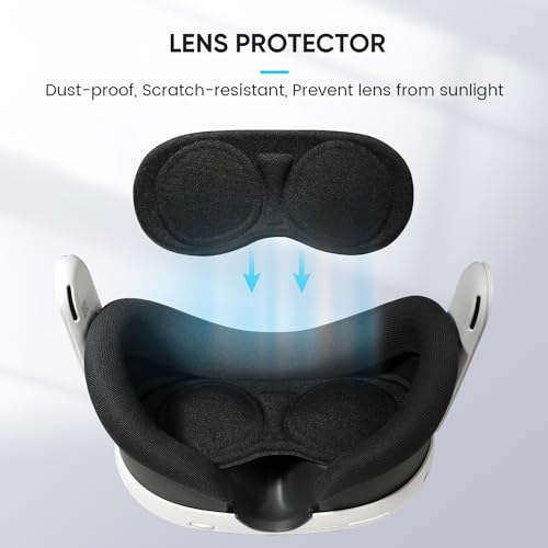 sarlar Compact Hard Carrying Case and Bulid-in Lens Protector Cover Compatible with Meta Quest 3/Quest 2/Apple Vision Pro Accessories, Lightweight and Portable for Travel and Home Storage