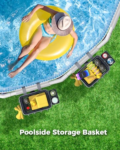 Poolside Storage Basket for Above Ground Pools, Above Ground Pool Accessories, Swimming Pool Storage Basket with Pool Cup Holder, Versatile Organization for Pool Accessories(2 Pack)