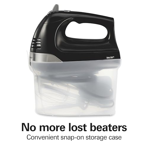 Hamilton Beach 6-Speed Electric Hand Mixer with Whisk, Dough Hooks and Easy Clean Beaters, 275 Watts, Snap-On Storage Case, Black