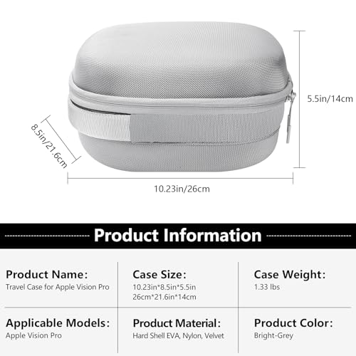 AMAZEAR Hard Travel Case for Apple Vision Pro, Small and Portable Protective Case Designed for Vision Pro VR, Apple Vision Pro Accessories, Shockproof & Anti-Drop for Carry and Storage, Bright-Grey