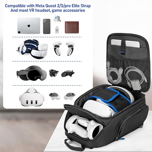 PGmoon Carrying Case Compatible with Oculus Meta Quest 2/Quest 3/Quest Pro/VR Elite Strap, Travel Storage Bag Backpack with Separate Room for Touch Controllers and Multi-Pockets (Patent Design)