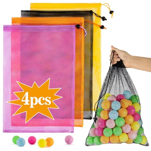MAQIHAN 4PCS Colorful Mesh Bag - Mesh Bag Drawstring Suitable for Beach Toy Ball Camping Clothing, Eco-Friendly Mesh Sports Bag Drawstring Storage Bag, Sturdy and Durable, Easy to Store and Portable