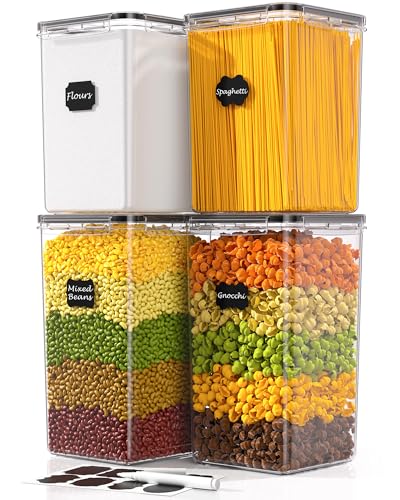 KEMETHY 4 Pcs Airtight Food Storage Containers with Lids (6.8L/230oz) & (5.4L/183oz), BPA Free Large Airtight Plastic Storage Jars for Flour, Cereal, Sugar, Baking Supplies, with Labels & Maker