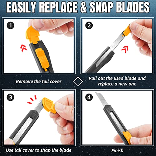4 Pack Retractable Utility Knife with Snap-Off Blades
