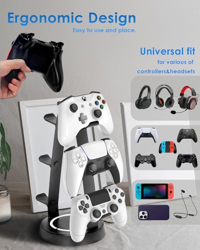 Game Controller Holder 3 Tier-Universal Headphone Stand for Desk, Aluminum Controller Stand Headset Holder Desk Storage Organizer Compatible with Xbox PS4 PS5 Switch PC Gaming Accessories(Black)