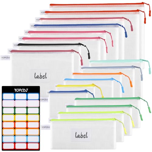 18PCS Mesh Zipper Pouch, Waterproof Zipper Bags for Office Supplies,12 Colors for Puzzles Board Game Storage, 8 Sizes for Office Supply and Home Organize