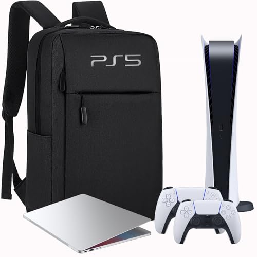 ZLDYPINK Gaming Console Backpack Compatible with PS5, Protective Travel Carrying Case Bag Compatible with Sony Playstation5, Storage Bag for PS5 Disc, Controllers and More Gaming Accessories