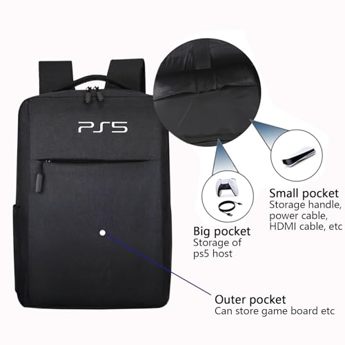 ZLDYPINK Gaming Console Backpack Compatible with PS5, Protective Travel Carrying Case Bag Compatible with Sony Playstation5, Storage Bag for PS5 Disc, Controllers and More Gaming Accessories