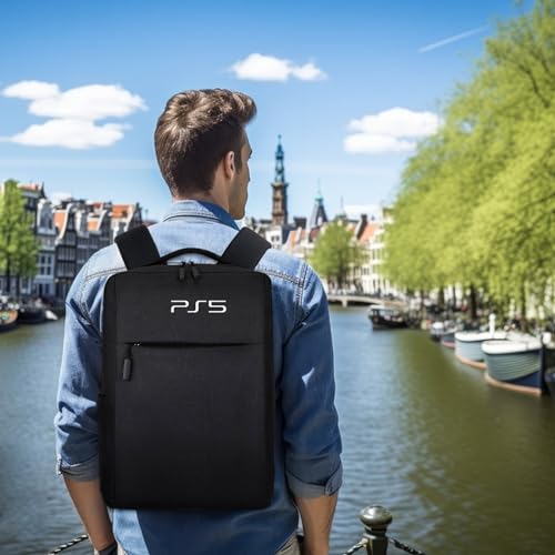 ZLDYPINK Gaming Console Backpack Compatible with PS5, Protective Travel Carrying Case Bag Compatible with Sony Playstation5, Storage Bag for PS5 Disc, Controllers and More Gaming Accessories