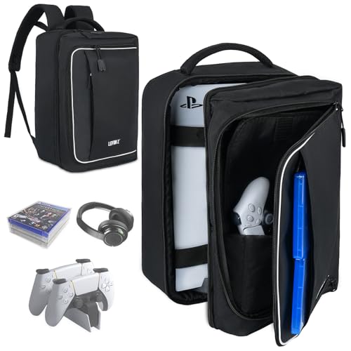 LEFOR·Z Travel Console Backpack Compatible for PS5,Protective Carrying Case Storage Bag Compatible with PlayStation5 Console,Controllers,Monitor,15.6”Laptop,Headset,Game discs,Charger &Accessories