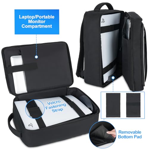 LEFOR·Z Travel Console Backpack Compatible for PS5,Protective Carrying Case Storage Bag Compatible with PlayStation5 Console,Controllers,Monitor,15.6”Laptop,Headset,Game discs,Charger &Accessories