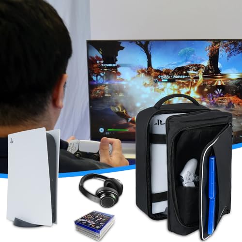 LEFOR·Z Travel Console Backpack Compatible for PS5,Protective Carrying Case Storage Bag Compatible with PlayStation5 Console,Controllers,Monitor,15.6”Laptop,Headset,Game discs,Charger &Accessories