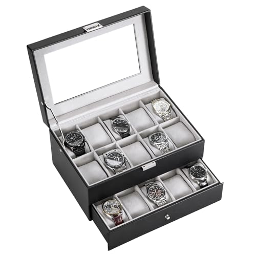 ProCase Watch Box for Men, 20 Slot Watch Display Case Mens Watch Box Organizer, PU Leather Watch Cases for Men Watch Storage, Father's Day Gift Watch Holder Organizer -20 Slot, Black