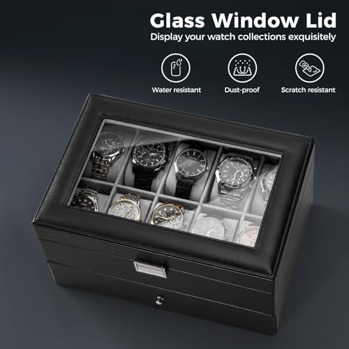 ProCase Watch Box for Men, 20 Slot Watch Display Case Mens Watch Box Organizer, PU Leather Watch Cases for Men Watch Storage, Father's Day Gift Watch Holder Organizer -20 Slot, Black