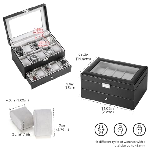 ProCase Watch Box for Men, 20 Slot Watch Display Case Mens Watch Box Organizer, PU Leather Watch Cases for Men Watch Storage, Father's Day Gift Watch Holder Organizer -20 Slot, Black