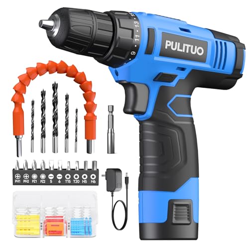 PULITUO 12V Blue Cordless Drill Set with Accessories