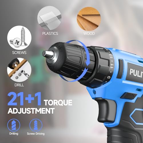 PULITUO 12V Blue Cordless Drill Set with Accessories