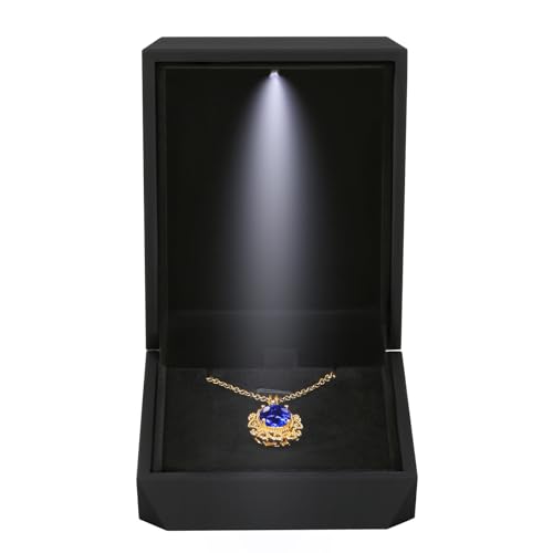 Luxury LED Light Pendant Necklace Gift Box, Velvet Jewelry Box Storage Case Organizer Holder for Proposal Engagement Wedding Anniversary Birthday Valentine's Day (BLACK)