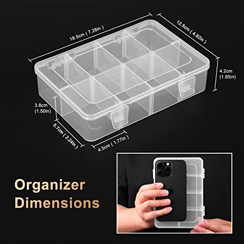 QUEFE 3 Pack 8 Grids Bead Organizers and Storage, Plastic Organizer Box with Removable Dividers Tackle Box Organizer for Candies Snacks Electronics Jewelry Small Parts