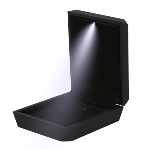 Luxury LED Light Pendant Necklace Gift Box, Velvet Jewelry Box Storage Case Organizer Holder for Proposal Engagement Wedding Anniversary Birthday Valentine's Day (BLACK)