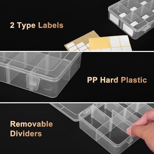 QUEFE 3 Pack 8 Grids Bead Organizers and Storage, Plastic Organizer Box with Removable Dividers Tackle Box Organizer for Candies Snacks Electronics Jewelry Small Parts
