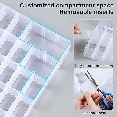 2 Pack 36 Grids Clear Plastic Organizer Box with Adjustable Dividers, Small Craft Organizers and Storage, Compartment Container for Bead, Nail, Jewelry, Art, DIY Crafts, Fishing Tackle, Small Items