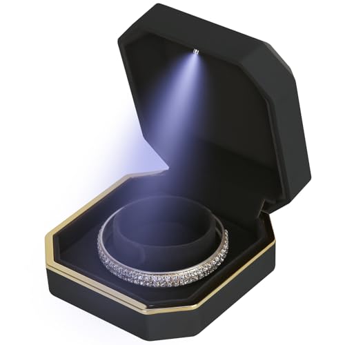 Luxury LED Jewelry Bracelet Gift Box with LED Light, Velvet Small Jewelry Box Storage Case Organizer Holder for Wedding, Engagement, Proposal, Birthday and Anniversary (Black)