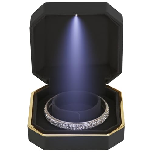 Luxury LED Jewelry Bracelet Gift Box with LED Light, Velvet Small Jewelry Box Storage Case Organizer Holder for Wedding, Engagement, Proposal, Birthday and Anniversary (Black)