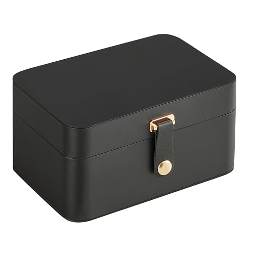 SONGMICS Jewelry Box, Travel Jewelry Case, 2-Layer Jewelry Holder Organizer, 4.6 x 6.3 x 3 Inches, Portable, Versatile Earring Storage, for Larger Accessories, Gift Idea, Ink Black UJBC166B01