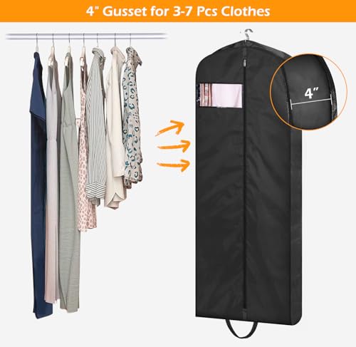 MISSLO 65" Long Garment Bags for Travel Dress Bags Wedding Dress Cover Waterproof Clothing Bags Storage Traveling Clothes Protector for Closet Wardrobe Bags 2 Packs for Gowns, Tuxedos, Coats, Black