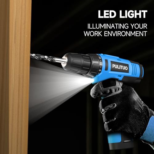 PULITUO 12V Blue Cordless Drill Set with Accessories