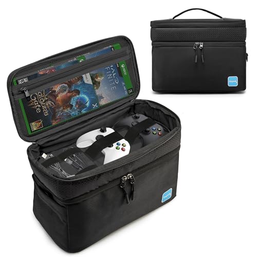 Ezgnuk Game Console Carrying Case Compatible with Xbox Series X, Portable Travel Storage Bag Comes with Protective, Enough Space for Storing Game Controllers, Cables, and Other Accessories.(Black)