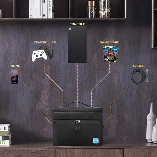 Ezgnuk Game Console Carrying Case Compatible with Xbox Series X, Portable Travel Storage Bag Comes with Protective, Enough Space for Storing Game Controllers, Cables, and Other Accessories.(Black)