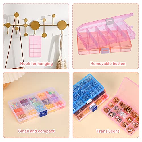 QUEFE 4 Pack 15 Grids Bead Organizers and Storage, Small Plastic Jewelry Organizer Box with Removable Dividers for Beads Earring Storage Containers(6.9 x 3.9 x 0.9 Inches)
